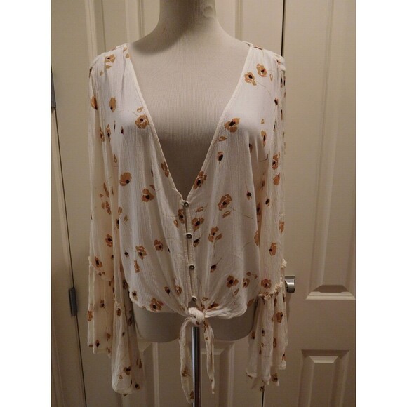 Darling BILLABONG "Lust Wild Top" Tie-Up Crop Top w/Bell Sleeves Size Small - Picture 2 of 12